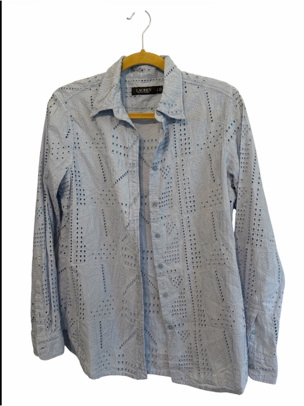 Lauren Ralph Lauren Light Blue Eyelet Button-Up Shirt